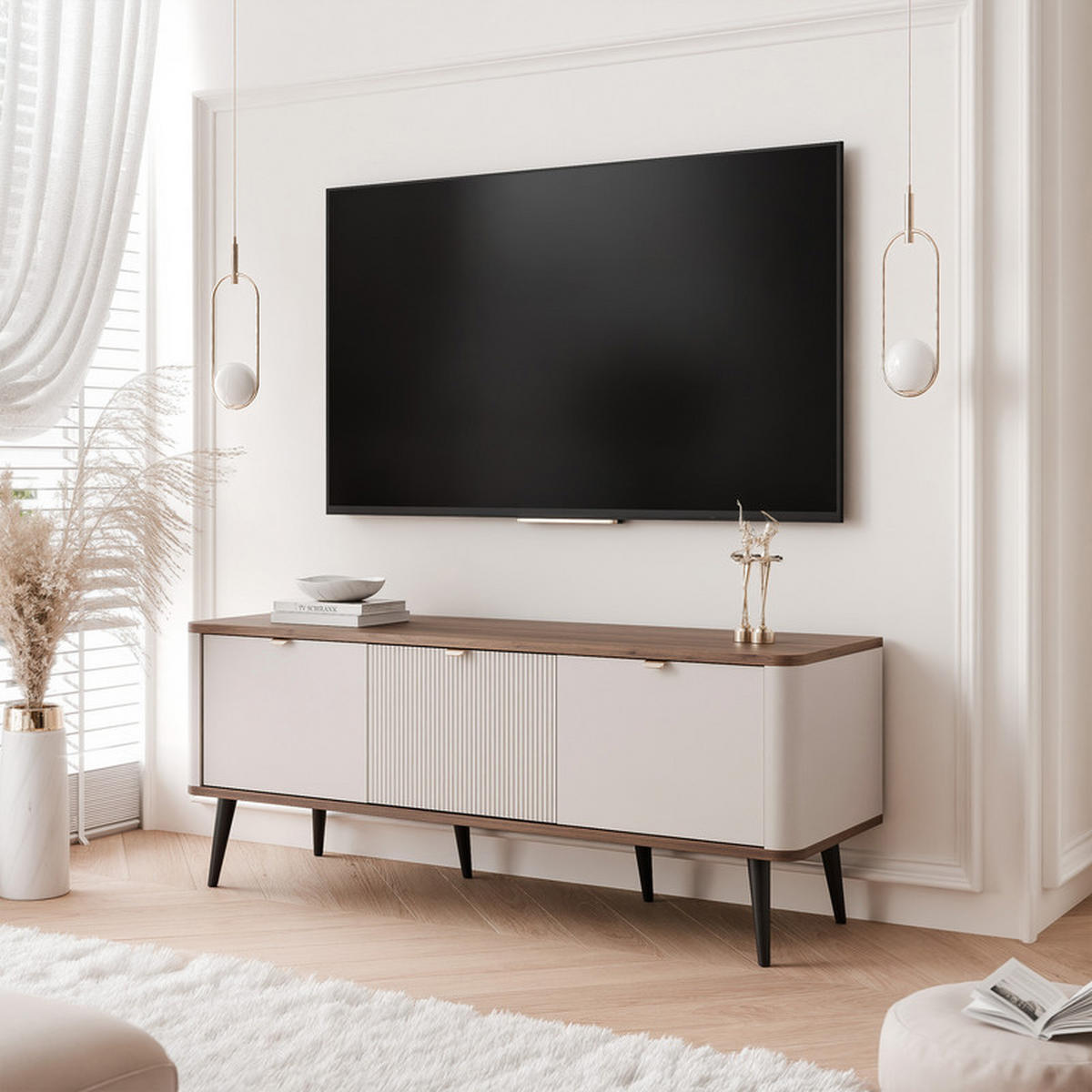 TV-LOWBOARD NAVANI stehend, 130 cm Kaschmir/Nussbaum - Nussbaumfarben/Schwarz, Holzwerkstoff/Metall (130/52/40cm) - Idohome