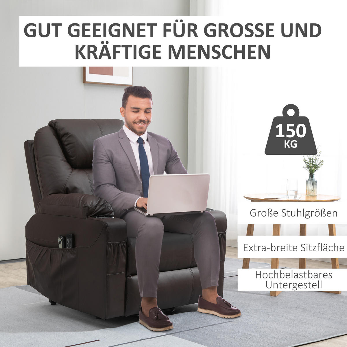 FERNSEHSESSEL mit Aufstehhilfe Elektrisch Relaxsessel mit Liege-/Massagefunktion - Braun, Kunststoff (99/106/88cm) - HOMCOM