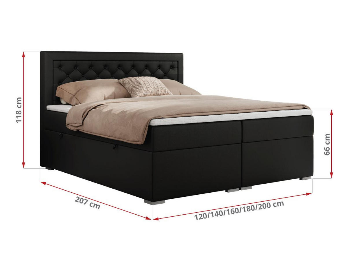BOXBETT JASIR 140/200 - Schwarz Kunstleder - H3 - Schwarz, Holz/Textil (140/200cm) - MKS