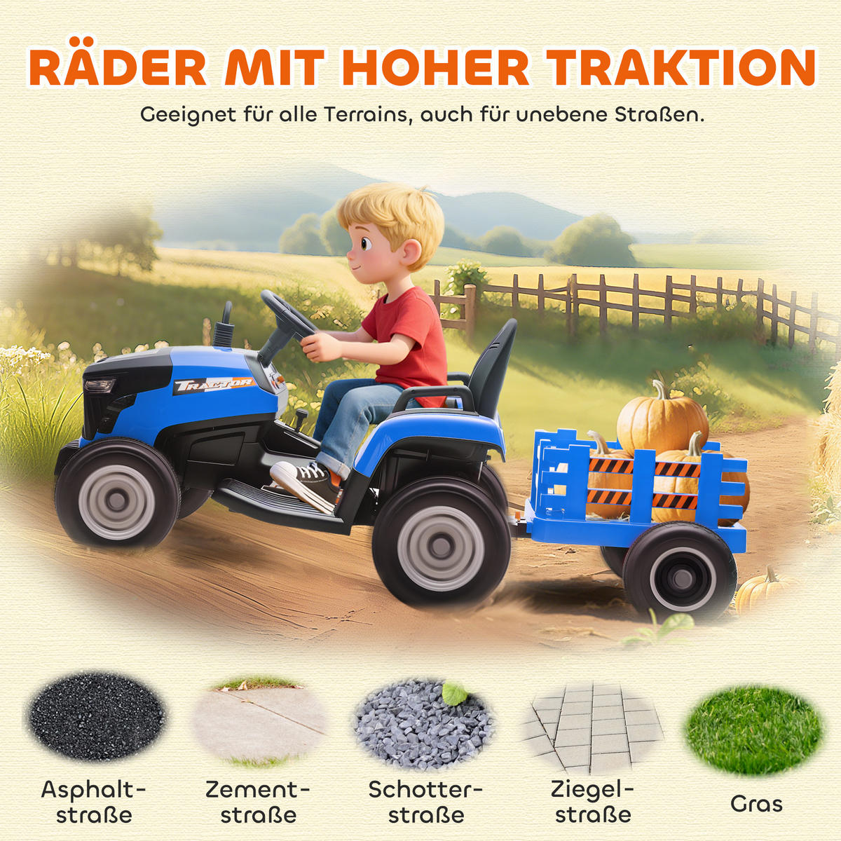 KINDERTRAKTOR DE-06165 Aufsitz-Traktor mit Fernbedienung und Soft-Start Blau - Blau, Kunststoff/Metall (139/58/55cm) - ComfortXL