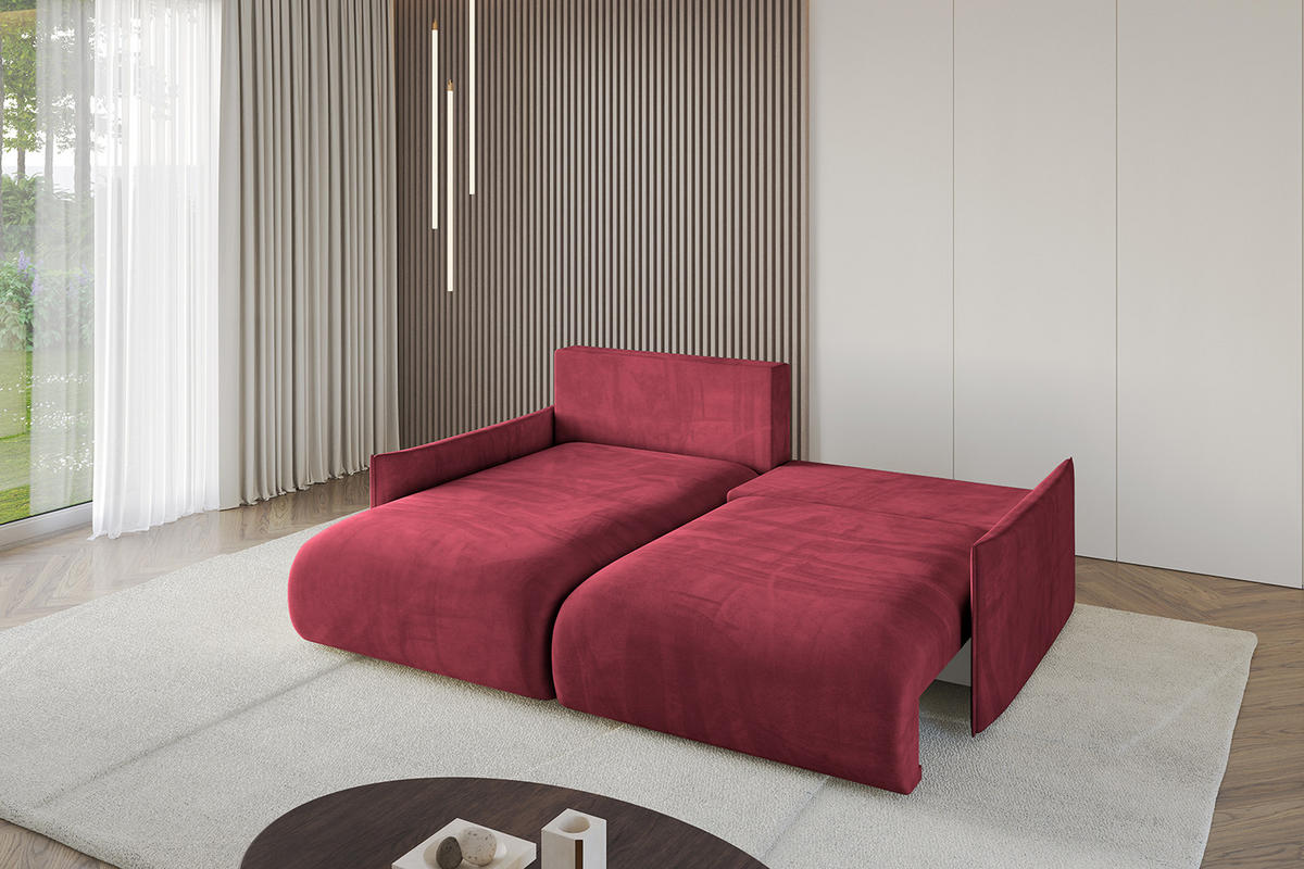 ECKSOFA mit Schlaffunktion und Bettkasten ONESK-L -v1 208x165x40 Bordeauxrot Velours - Bordeaux, Holzwerkstoff/Kunststoff (208/165cm) - ALTDECOR