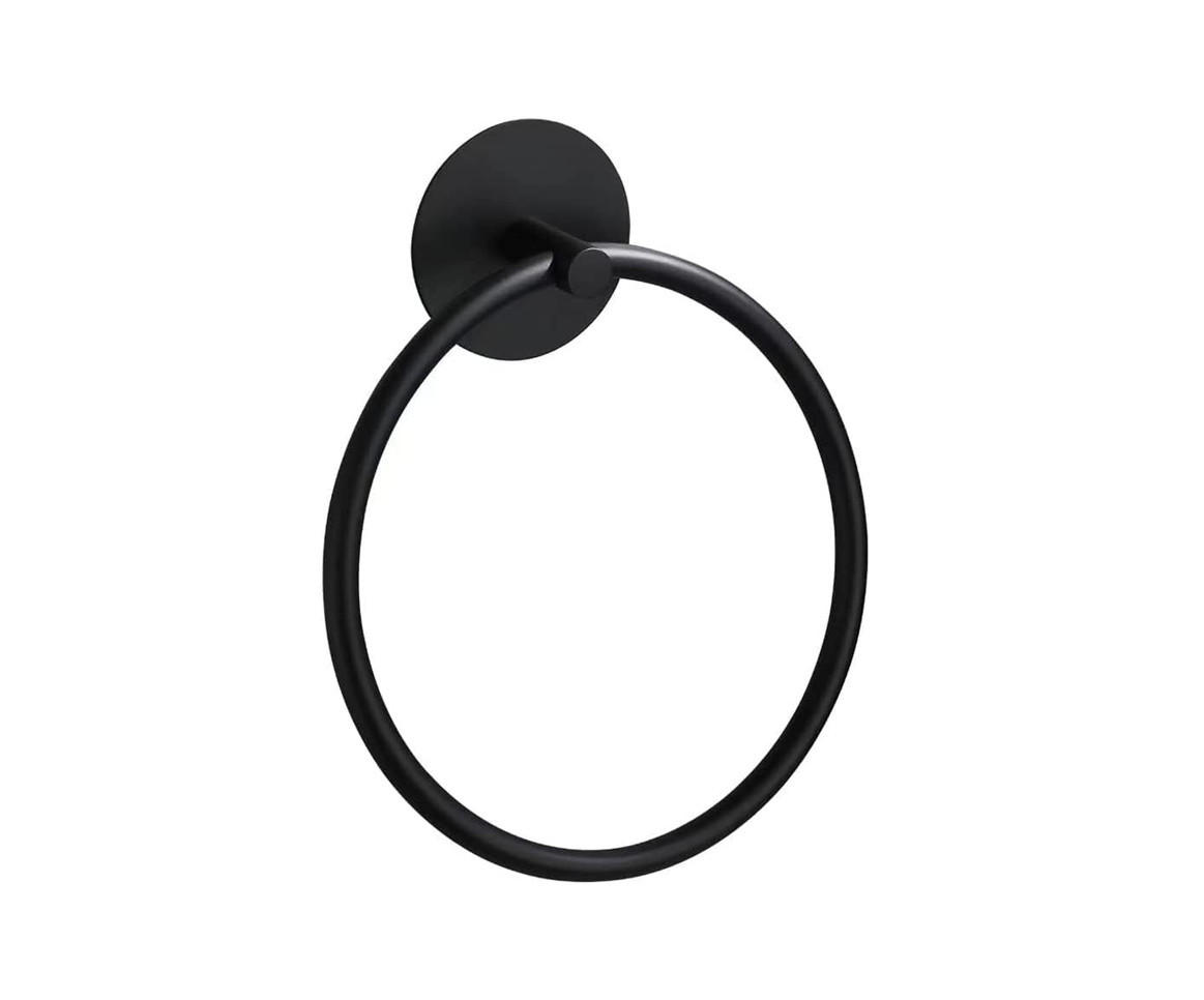 HANDTUCHSTANGE , 16 cm großer Handtuchring - Schwarz, Metall (16/7.2/18cm) - BELZ