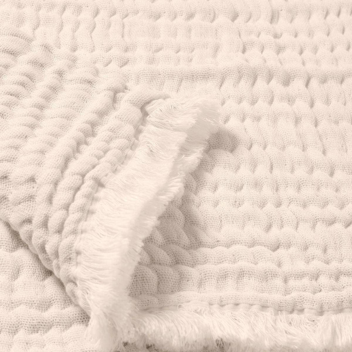 MUSSELINDECKE Puder Fransen - Naturfarben, Textil (80/80cm) - nordic coast company