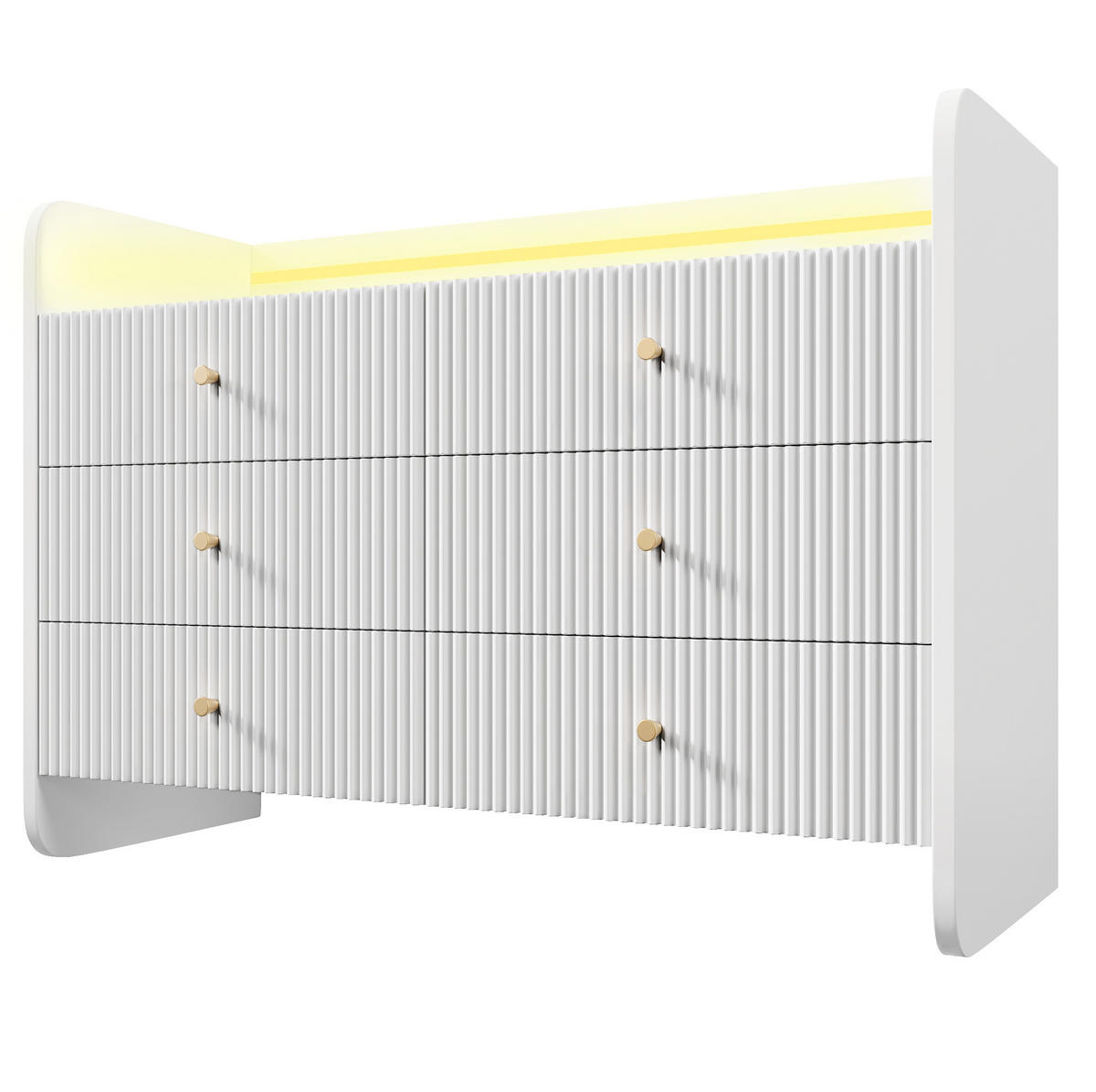 SIDEBOARD 40/120/75 cm mit LED-Beleuchtung, 6 Schubladen und offenem Fach, Weiß - Weiß, Holzwerkstoff (120/75/40cm) - Redom
