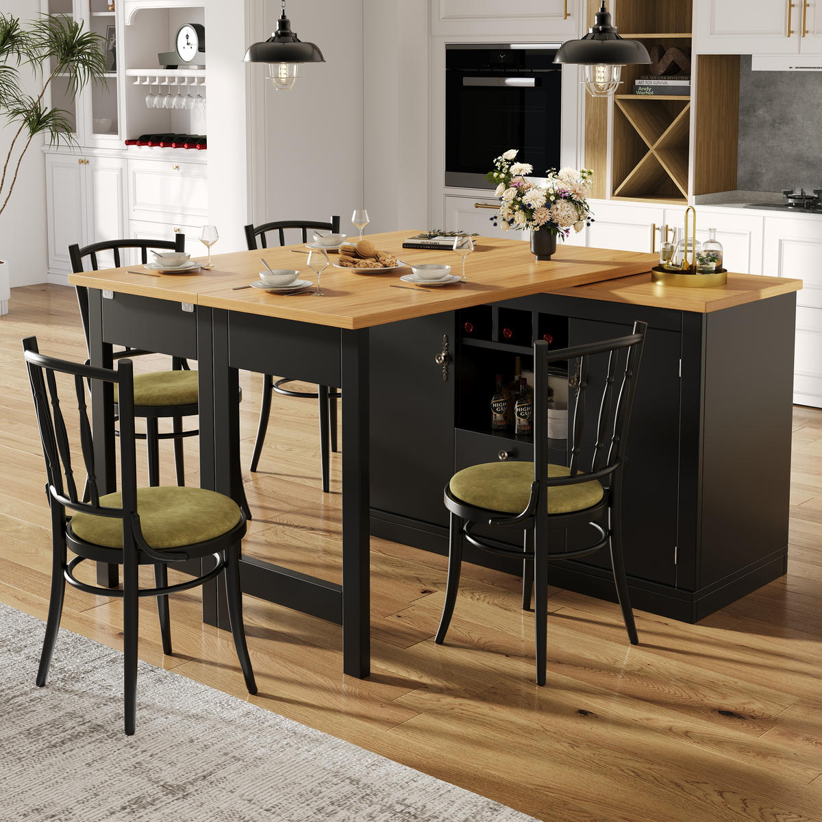 BARTISCH 120-180/40/76 cm mit Stauraum und drehbarer Ausziehfunktion - Schwarz, Holzwerkstoff (40/180/76cm) - BEAOK