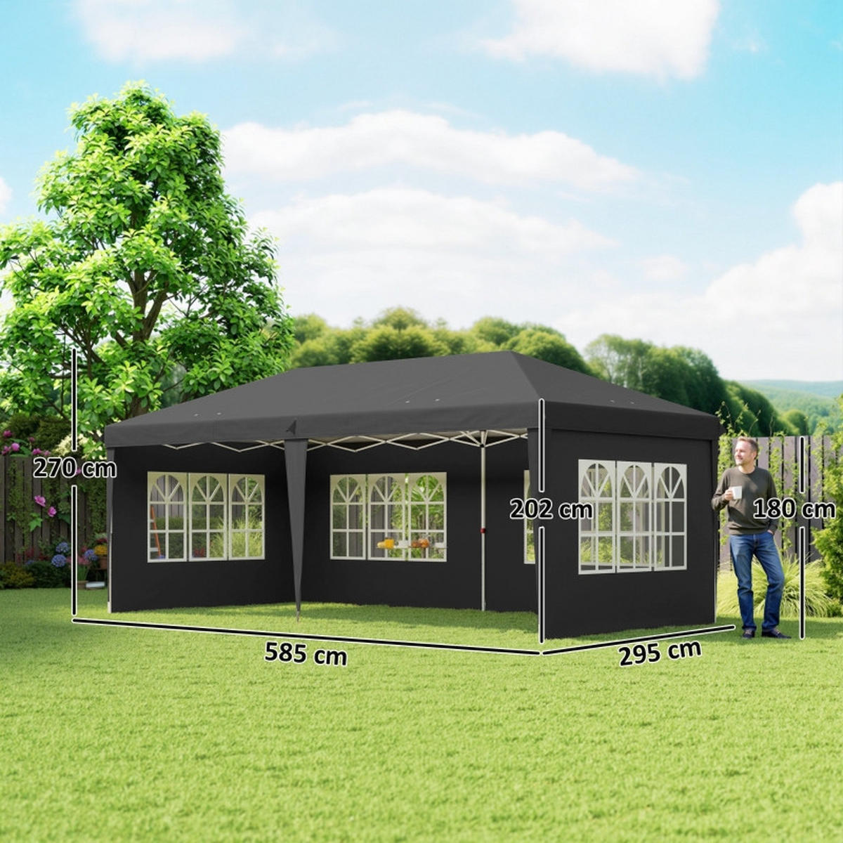 PAVILLON Pop-up Faltpavillon Schwarz 3x6 m - Schwarz, Metall (295/270/585cm) - ComfortXL