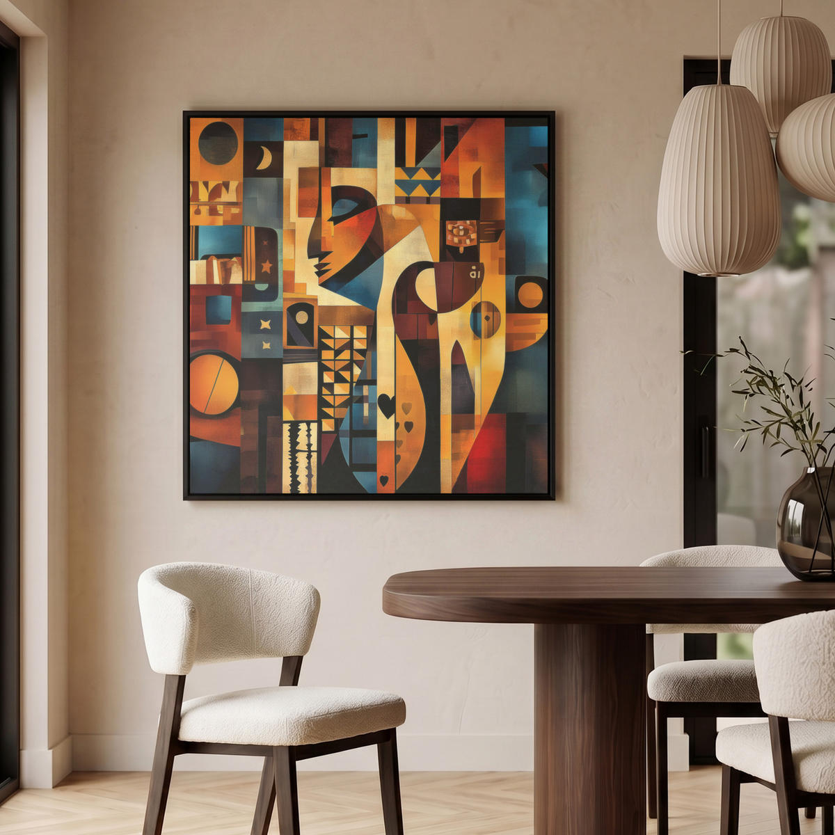 LEINWAND Bilder mit Rahmen - Figuren - Abstrakt - Symbole - 90x90 - Terracotta, Textil (90/90cm) - MuchoWow
