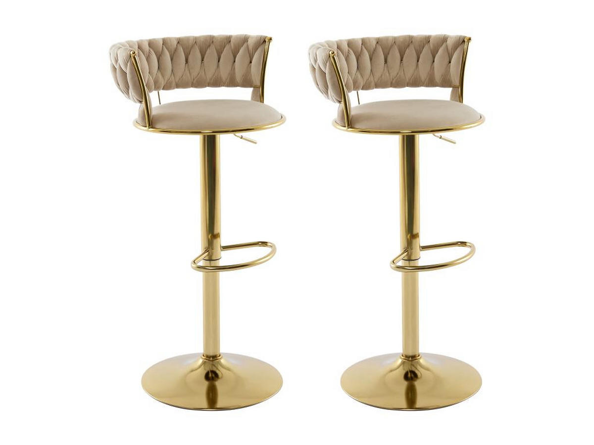 BARHOCKER 2er-Set höhenverstellbar - Samt & goldfarbenes Metall - Beige - LOMYA - Beige, Textil (50/99/51.5cm) - Vente-Unique
