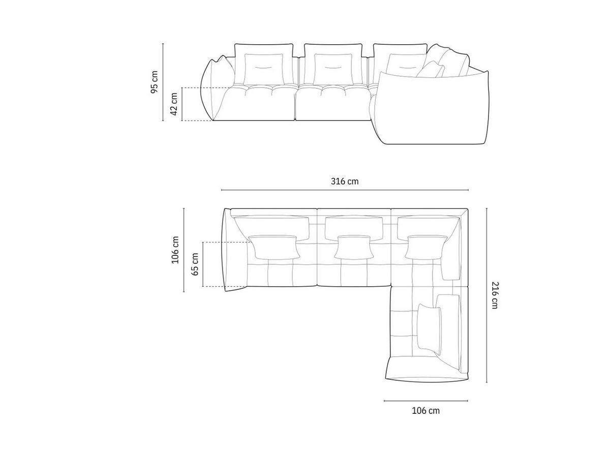 ECKSOFA modular rechts Bloom aus strukturiertem Stoff silber 3 Sitzplätze - Silberfarben, Textil (216/316cm) - Micadoni