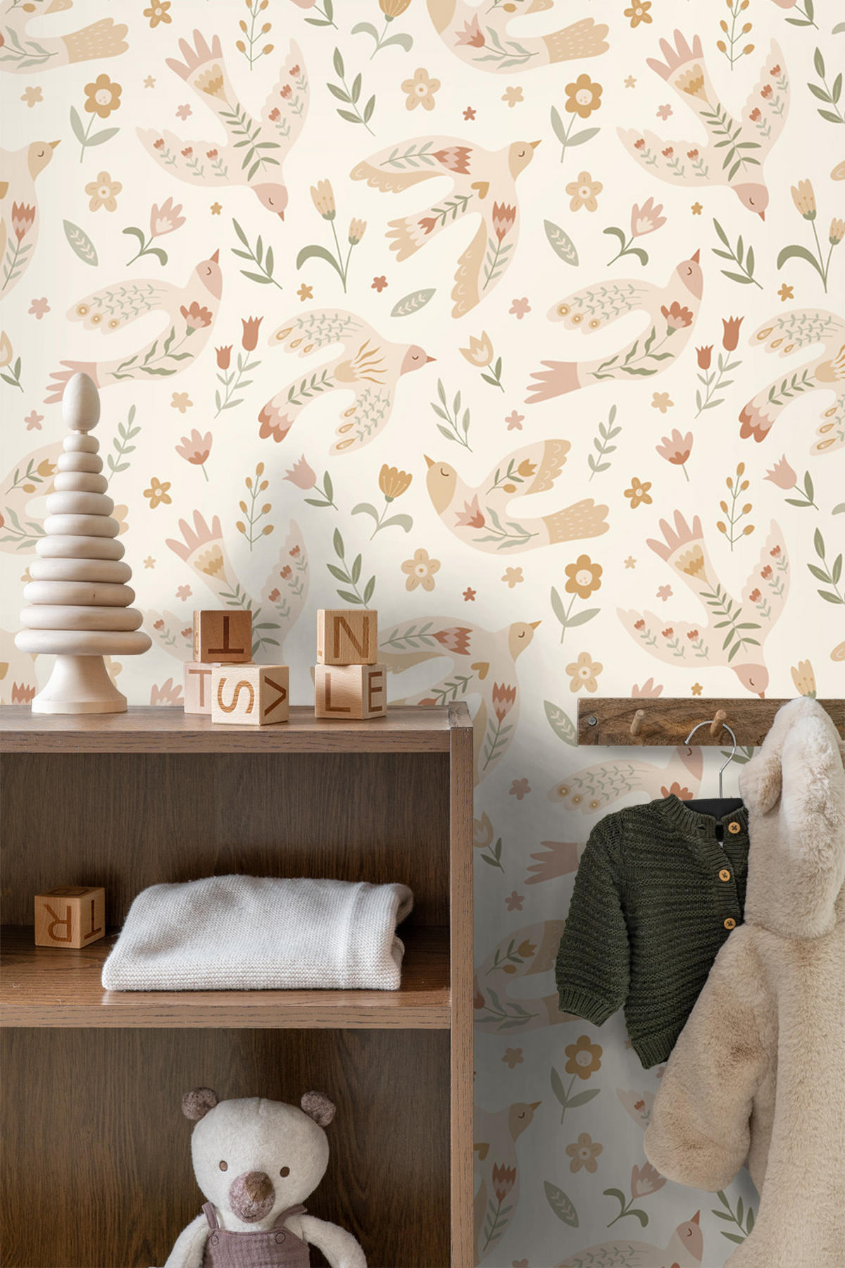 TAPETE Blumen und Vögel 50 x 900 cm - Beige, Papier (50/0.1cm) - ESTAhome