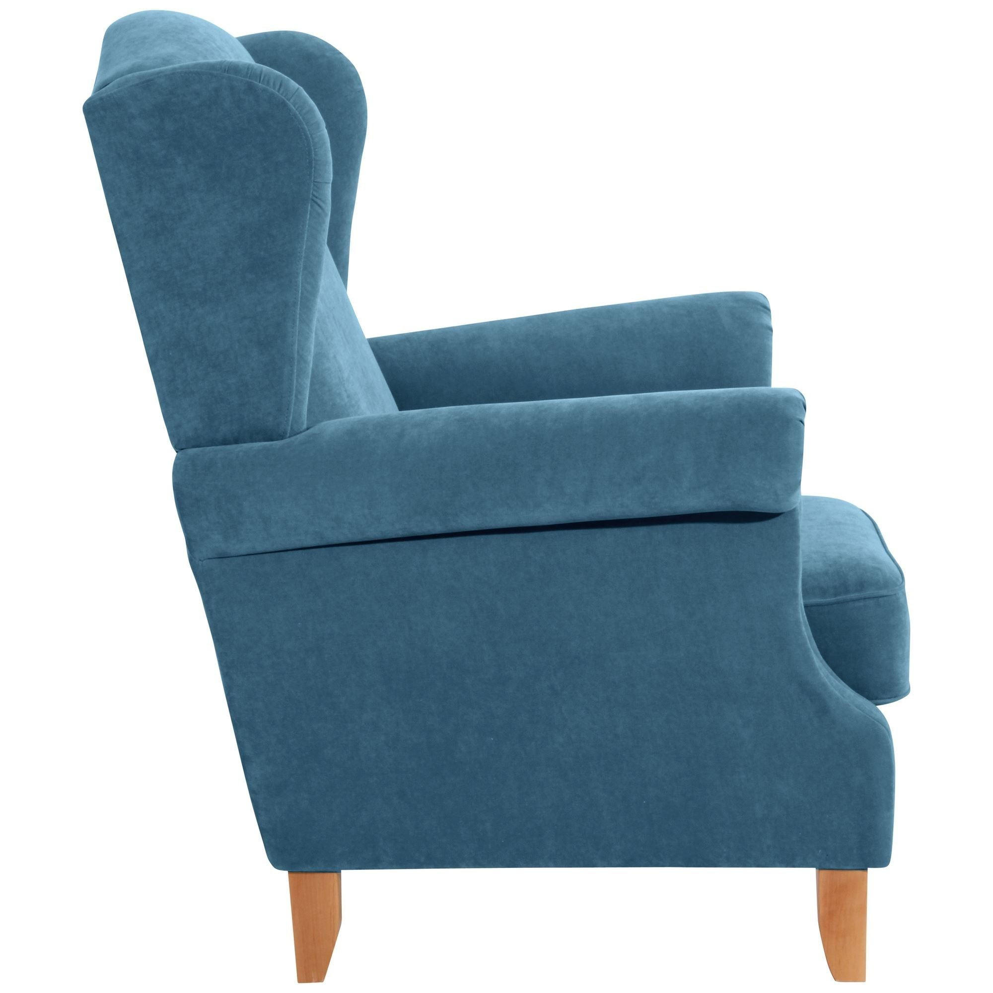 OHRENSESSEL Katria Bezug Veloursstoff Buche natur / petrol - Blau, Kunststoff (88/108/84cm) - 58aufmkessel