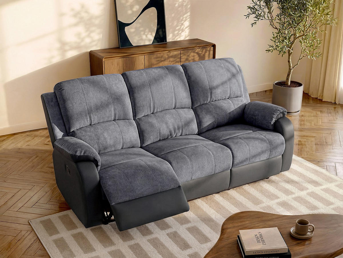 RELAXSOFA - 3 Personen - stoff - schwarz, grau Brody - Schwarz, Kunststoff/Textil (202/99/98cm) - Vente-Unique