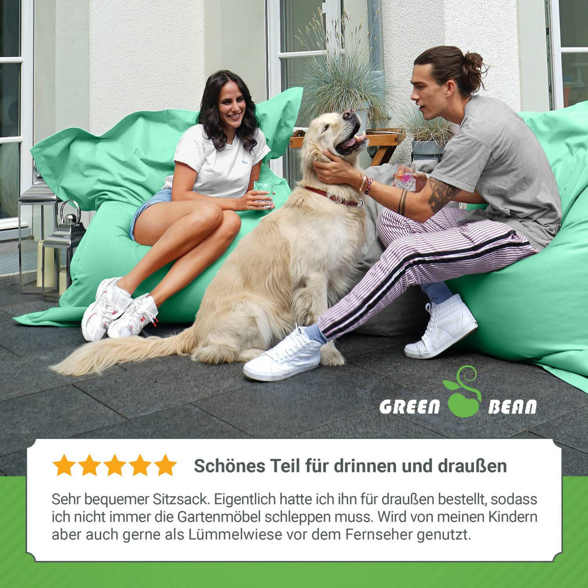 RIESEN-SITZSACK "Square" 140x180cm 380 L - Mintgrün, Textil (140/25/180cm) - Green Bean