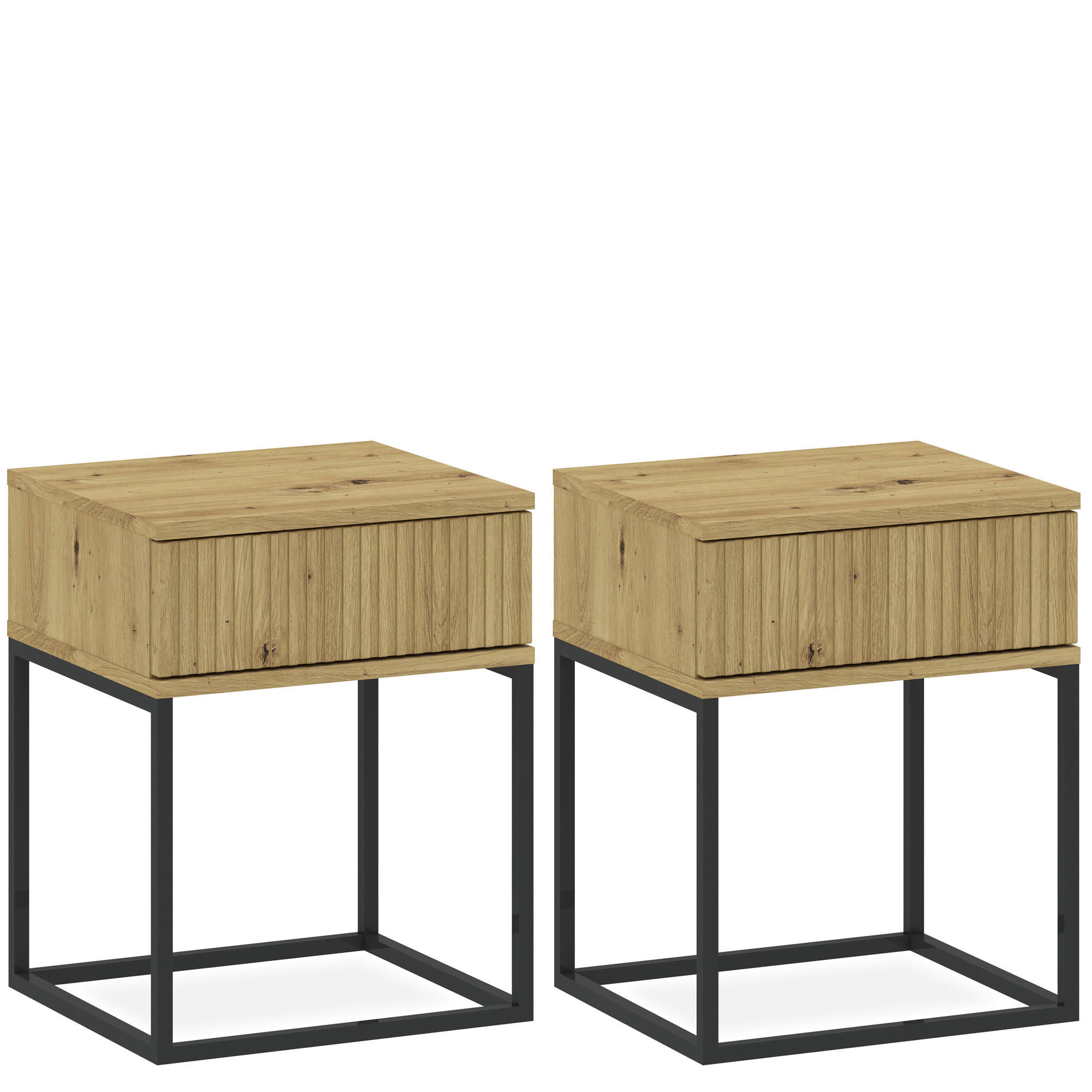 NACHTTISCH RECTUS 2-er Set - Eichefarben/Schwarz, Holzwerkstoff (40/52/39cm) - KONSIMO®