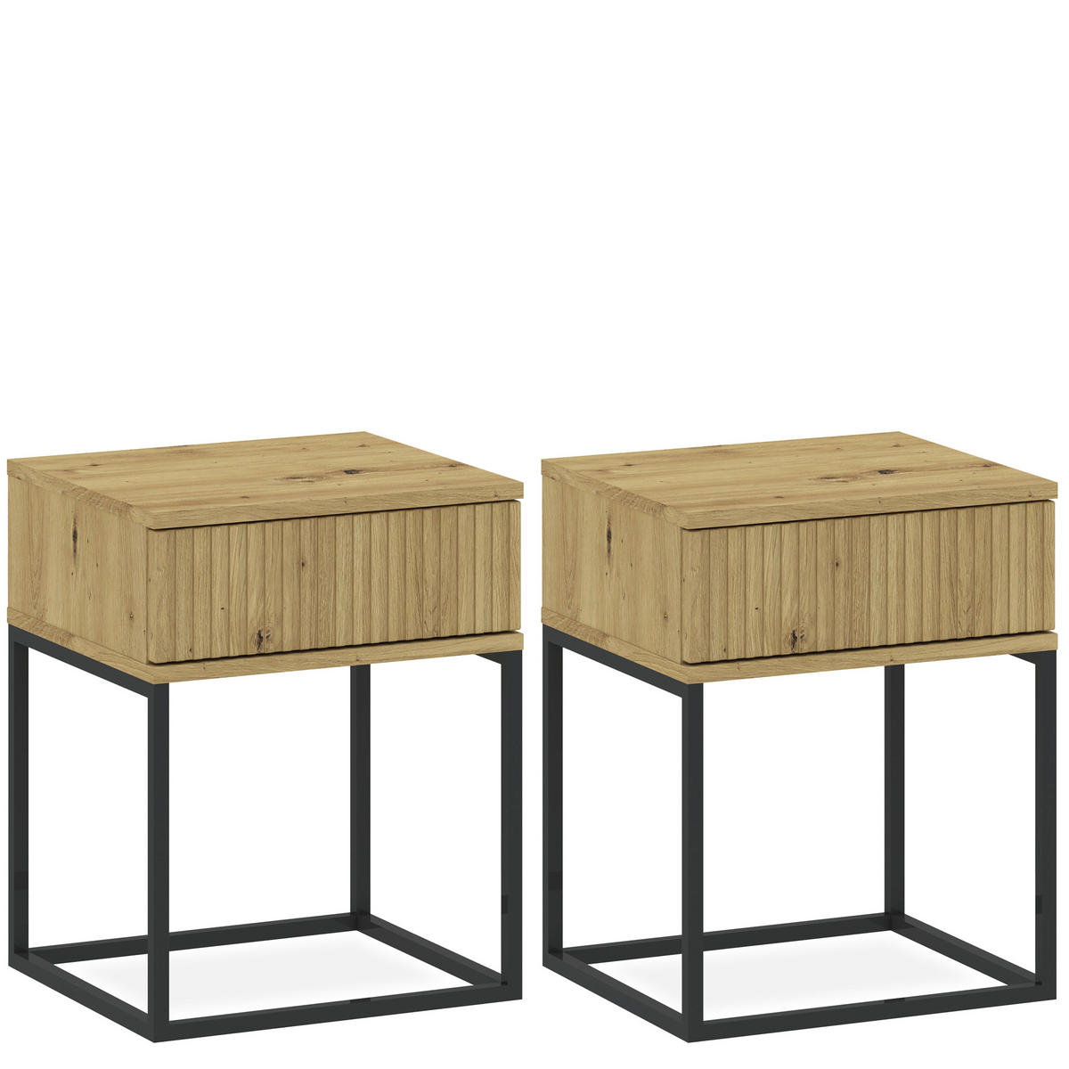 NACHTTISCH RECTUS 2-er Set - Eichefarben/Schwarz, Holzwerkstoff (40/52/39cm) - KONSIMO®