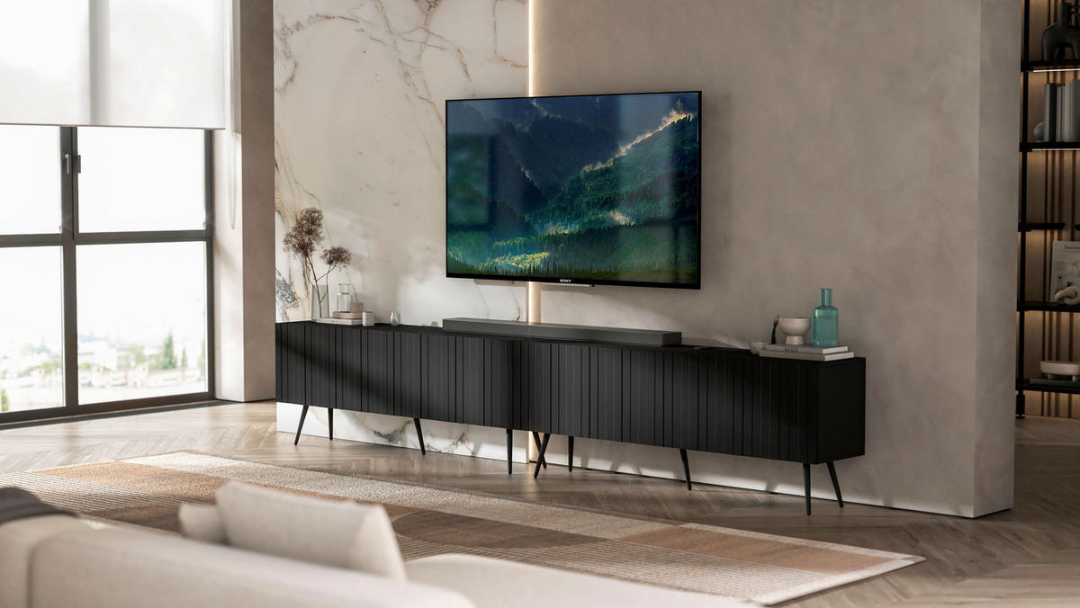 TV-LOWBOARD 2-er Set Elpis Schwarz matt mit Metallbeinen 150 cm Glamour - Schwarz, Holzwerkstoff (300/60.5/36.5cm) - Meble Lindner