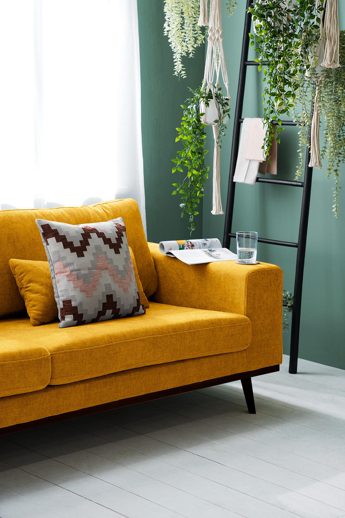 3-SITZER SOFA - Gelb/Buchefarben, Buchenholz/Textil (237/81/88cm) - home24