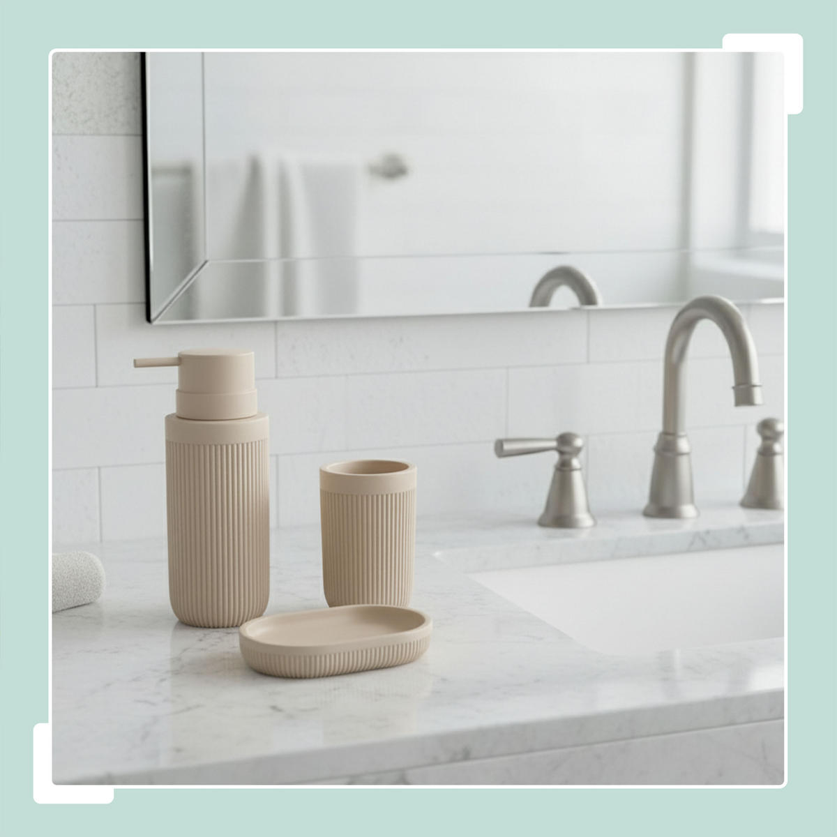 3-TLG.BAD-ACCESSOIRES - Beige, Kunststoff (6.5/17.5/6.5cm) - Relaxdays