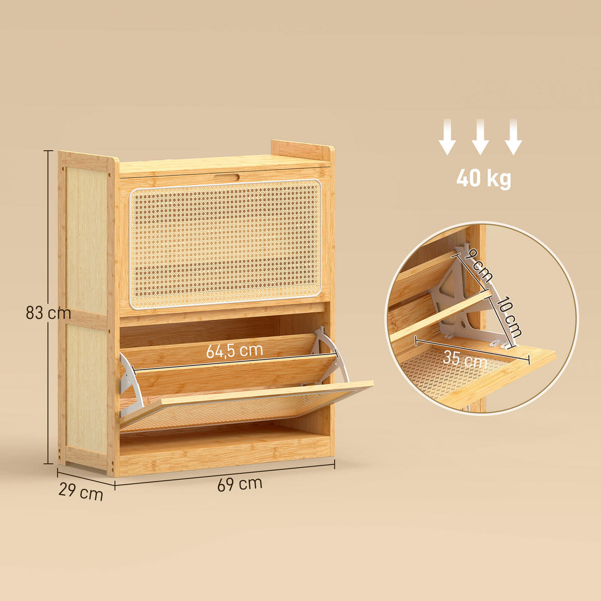 SCHUHSCHRANK Natur Bambus klappbar mit Fächern 1 Stück - Naturfarben, Holz (69/83/29cm) - PANGIVO