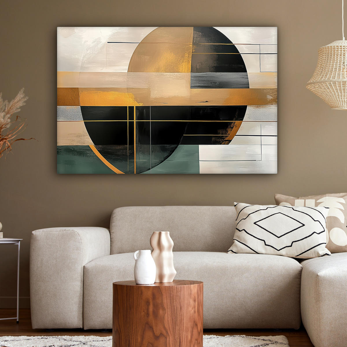 LEINWANDBILD - Abstrakt - Gold - Bronze - Grün - Formen - Modern - 120x80 - Kunstdruck - Multicolor, Textil (120/80cm) - MuchoWow