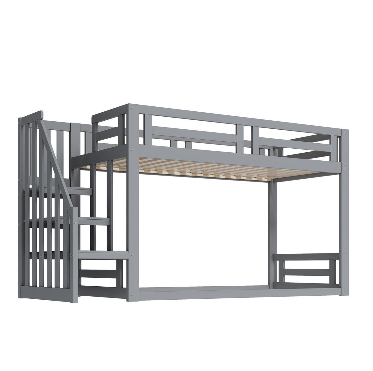 POSCHODOVÁ posteľ 90/200 cm sivá s úložným schodíkom z borovicového masívu a MDF - sivá, drevo (90/200cm) - OKWISH