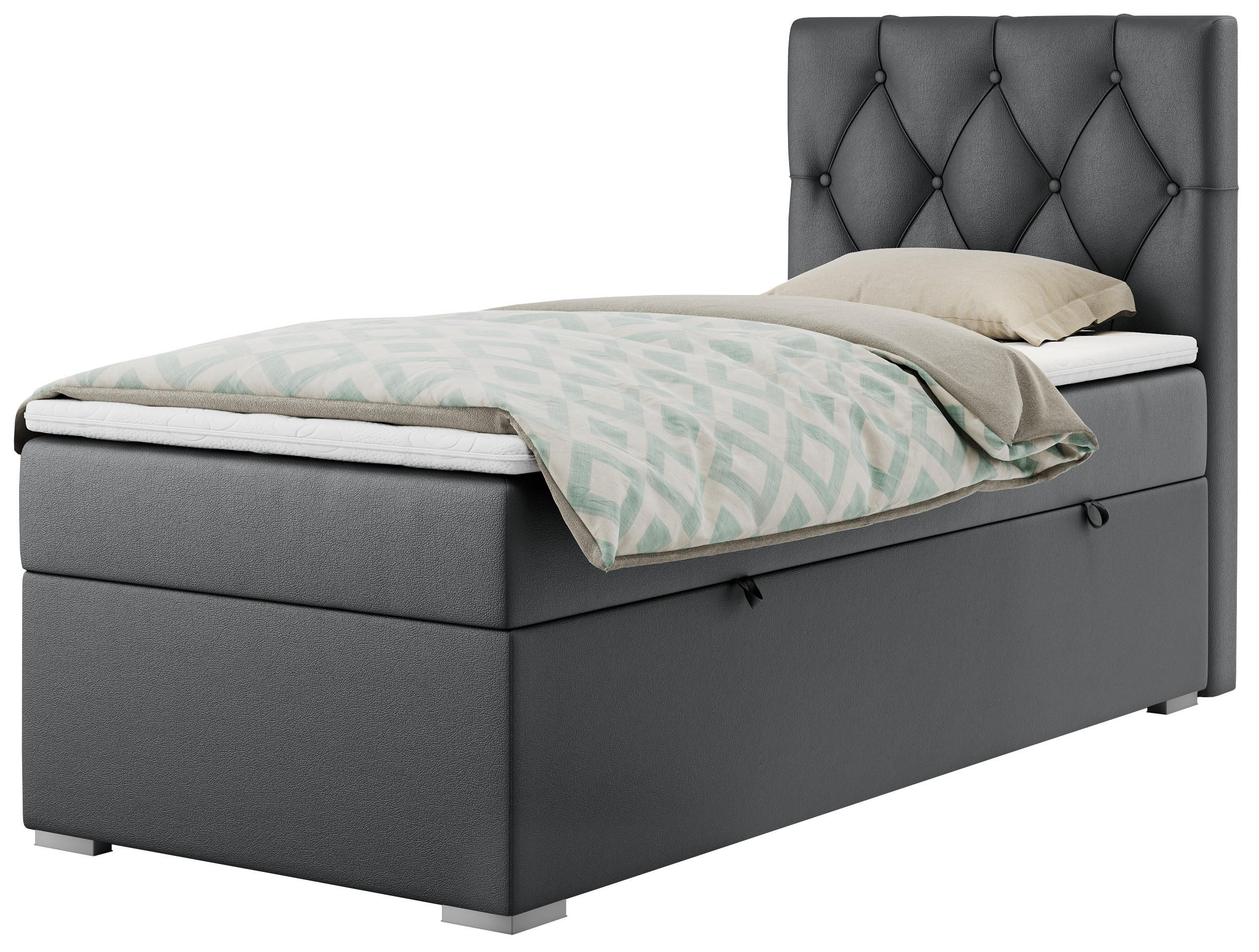 BOXBETT ALDA 90/200 Dunkelgrau Kunstleder - H4 - Rechts Seite - Dunkelgrau, Holz/Textil (90/200cm) - MKS