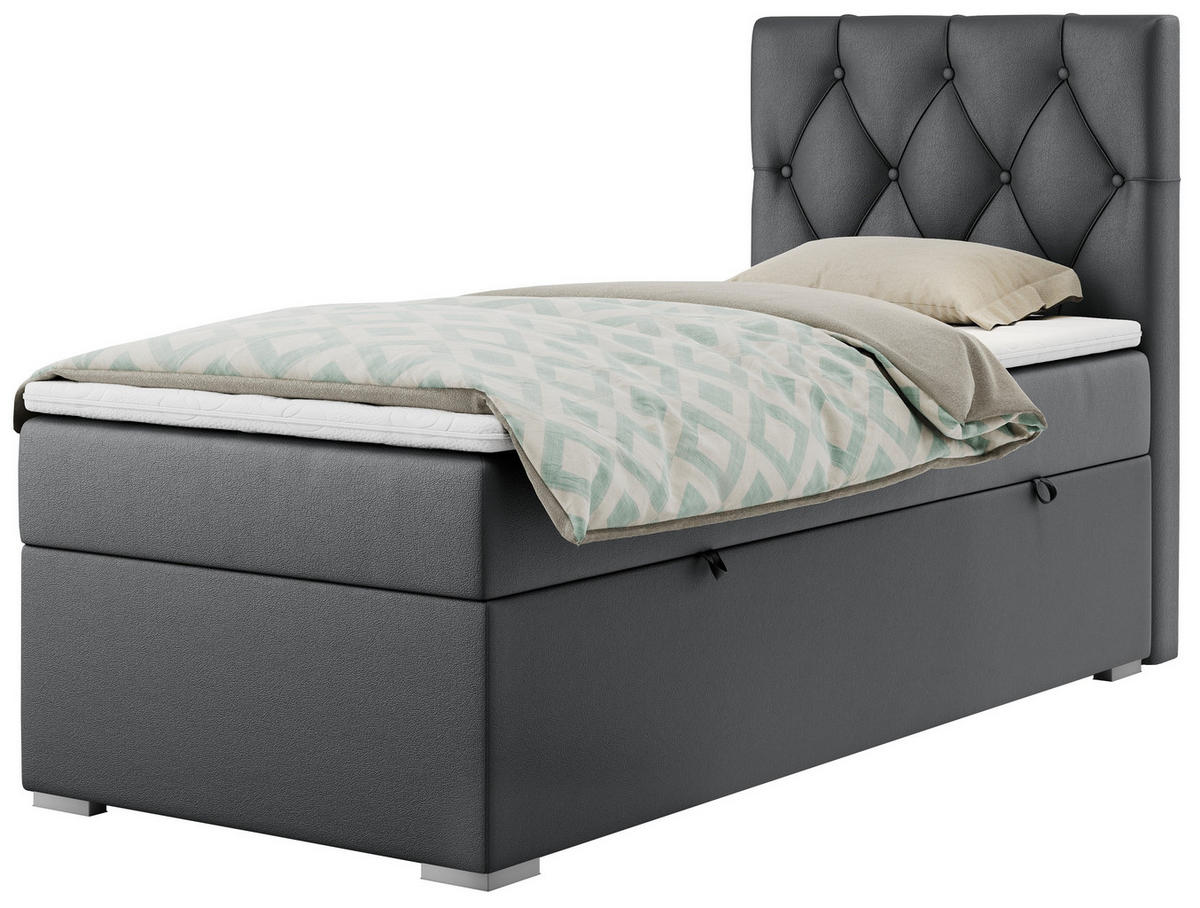 BOXBETT ALDA 90/200 Dunkelgrau Kunstleder - H4 - Rechts Seite - Dunkelgrau, Holz/Textil (90/200cm) - MKS