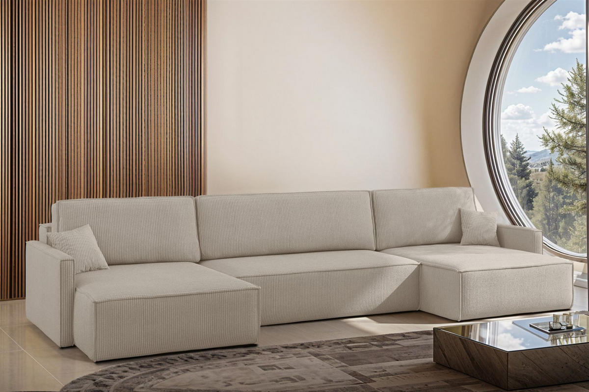 WOHNLANDSCHAFT Louis Scala - Beige, Holzwerkstoff/Textil (348/83/142cm) - Fun Möbel