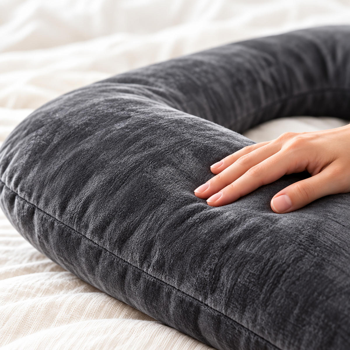 POLŠTÁŘ Antracit těhotenský tvar U sametový potah - antracitová, textil (70/140cm) - Relaxdays