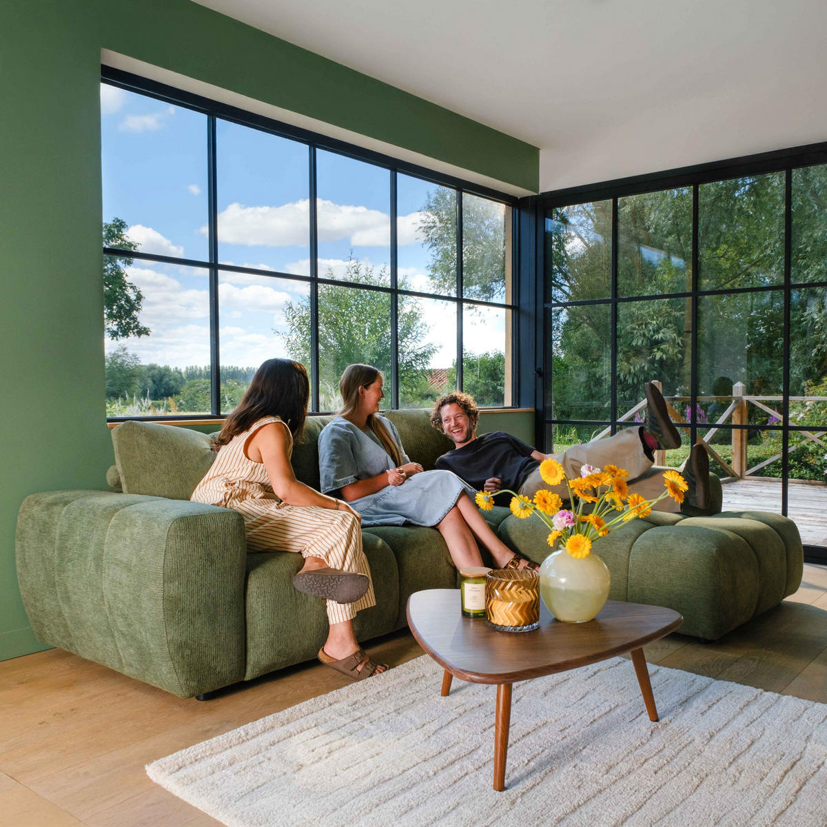 SOFA 3-Sitzer, Grün - Grün, Holz/Textil (270/205cm) - Oviala
