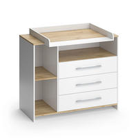 WICKELKOMMODE Oskar Weiß/Goldkraft Eiche 113 x 93 cm mit 3 Schubladen - Eiche Wotan/Weiß, Holzwerkstoff (113/93/53.1cm) - Vicco