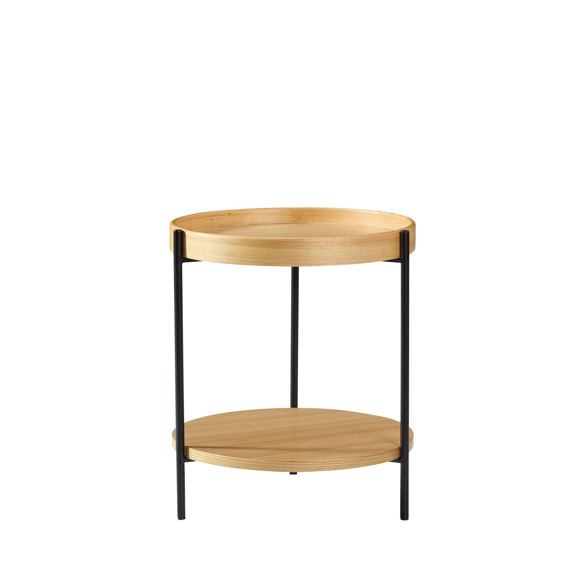 Modfu KONFERENČNÍ stolek z masivního dřeva a MDF 50x50x48 cm přírodní se 2patrovým designem a kovovou konstrukcí