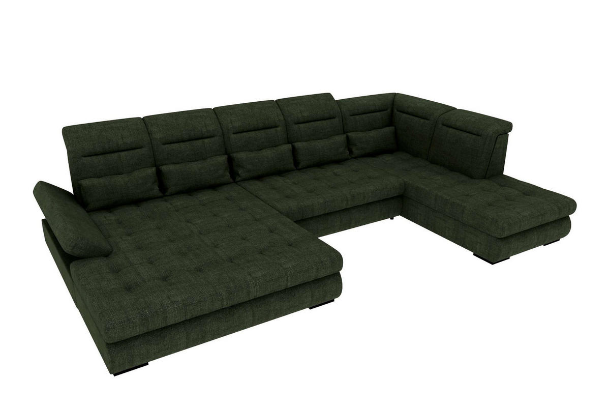 WOHNLANDSCHAFT Toscana Velours inkl. Schlaffunktion - Olivgrün, Textil (208/87/358cm) - 99rooms