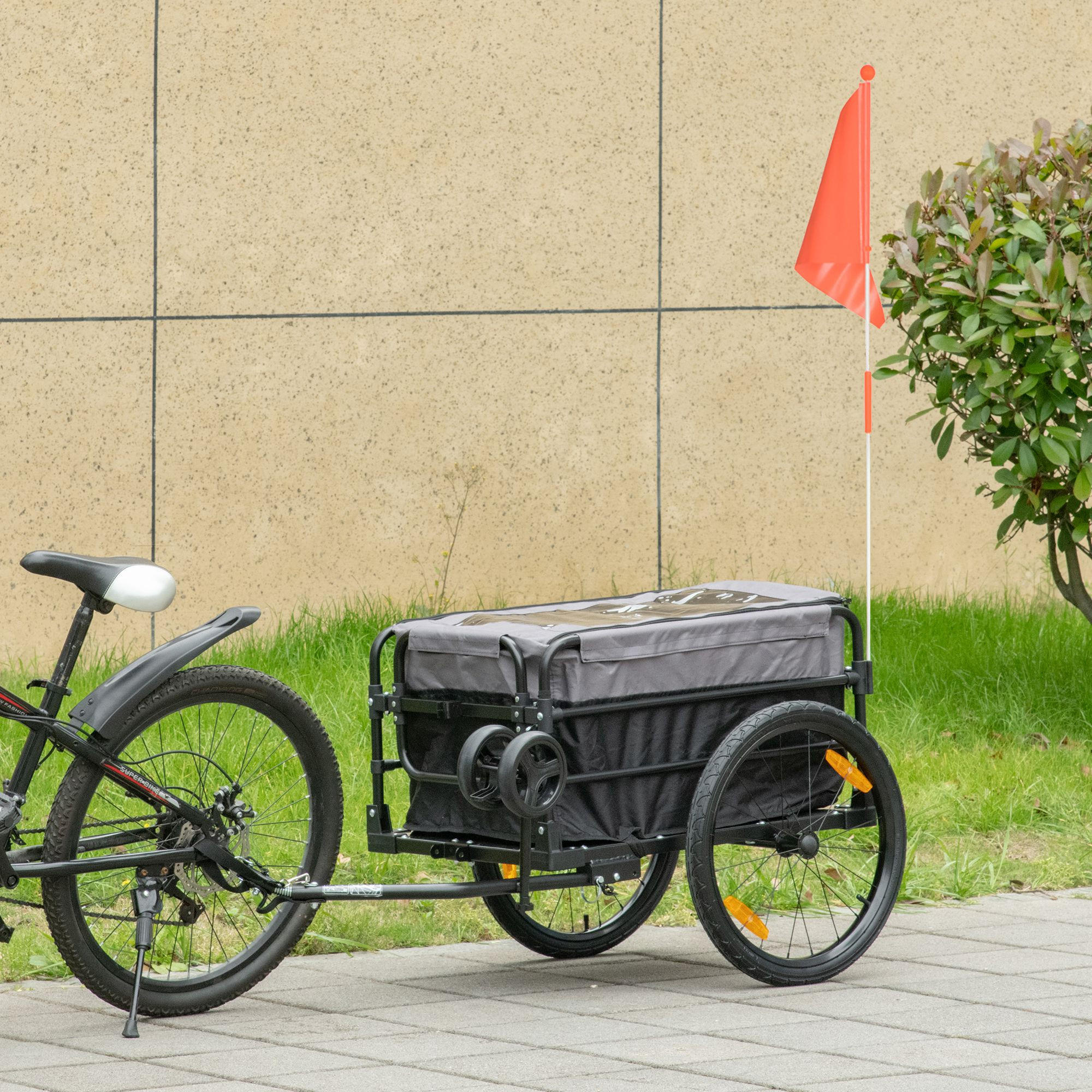 FAHRRADANHÄNGER, Oxford, Schwarz/Grau, 130 x 64 x 64/103 cm - Schwarz, Metall (64/103/130cm) - HOMCOM