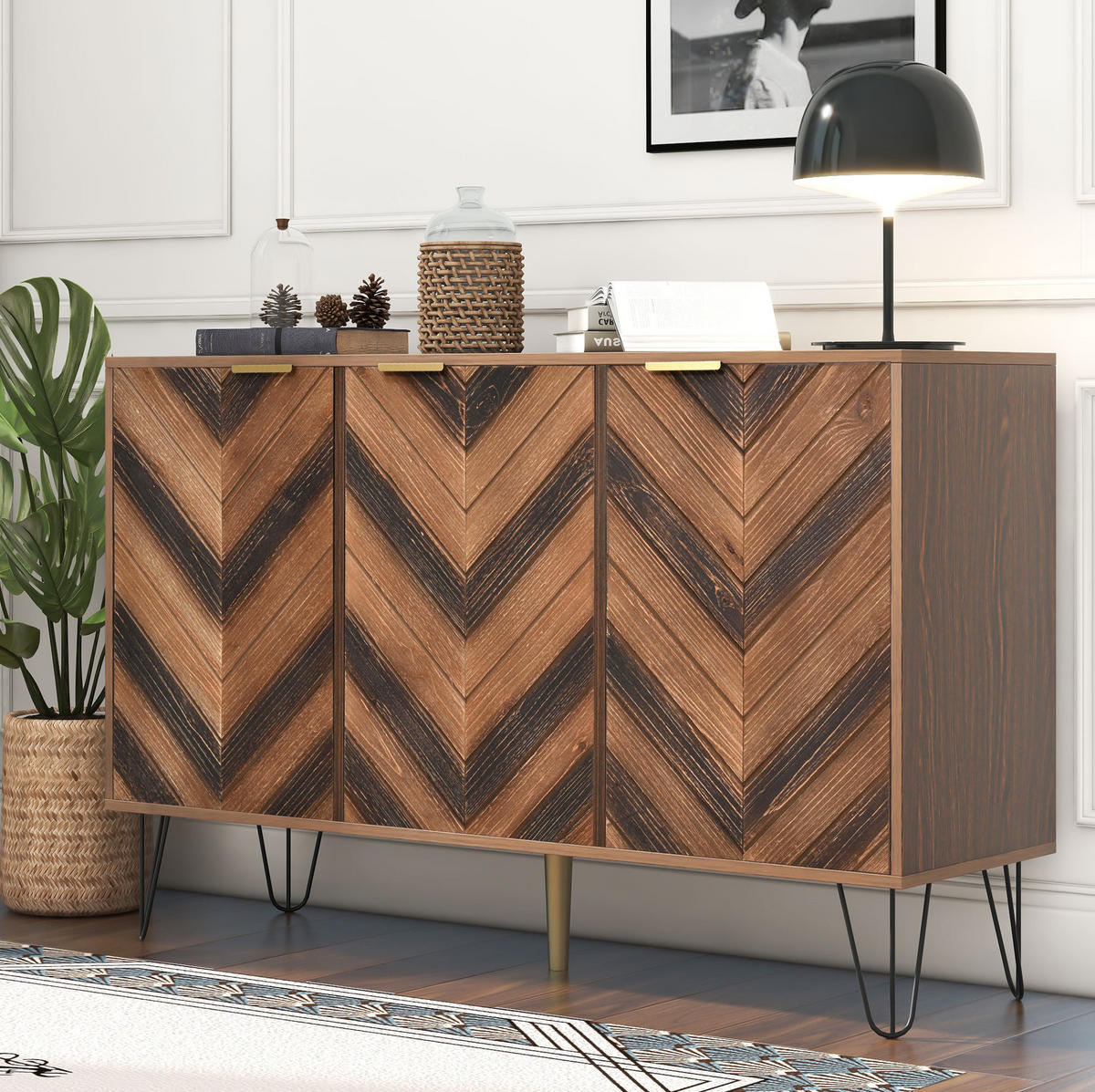 SIDEBOARD mit 3 Türen 120 cm Particle Board Natural - Braun, Holzwerkstoff (120/76.5/38cm) - Meubliv