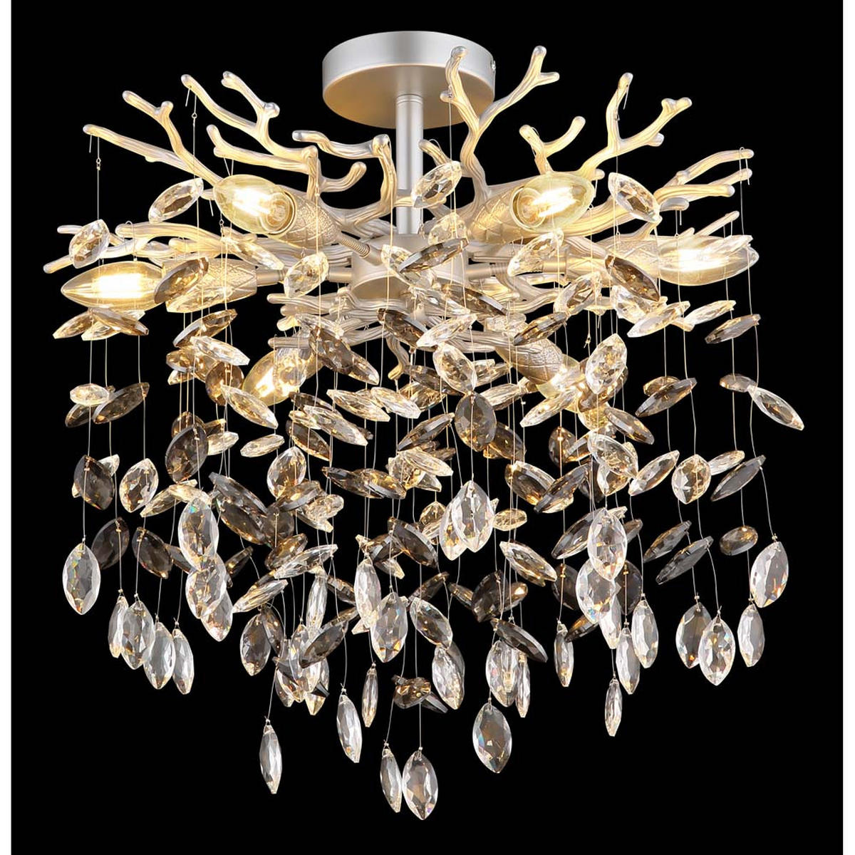 DECKENLEUCHTE Metall, Anthrazit, rauchfarbene Kristalle - Anthrazit, Glas (50/50/54cm) - Globo Lighting