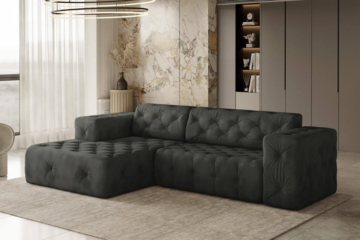 ECKSOFA L-Form Gesteppt LUX Stoff Whisper Links Graphit - Graphitfarben, Holz/Kunststoff (165/266cm) - Kaiser Möbel