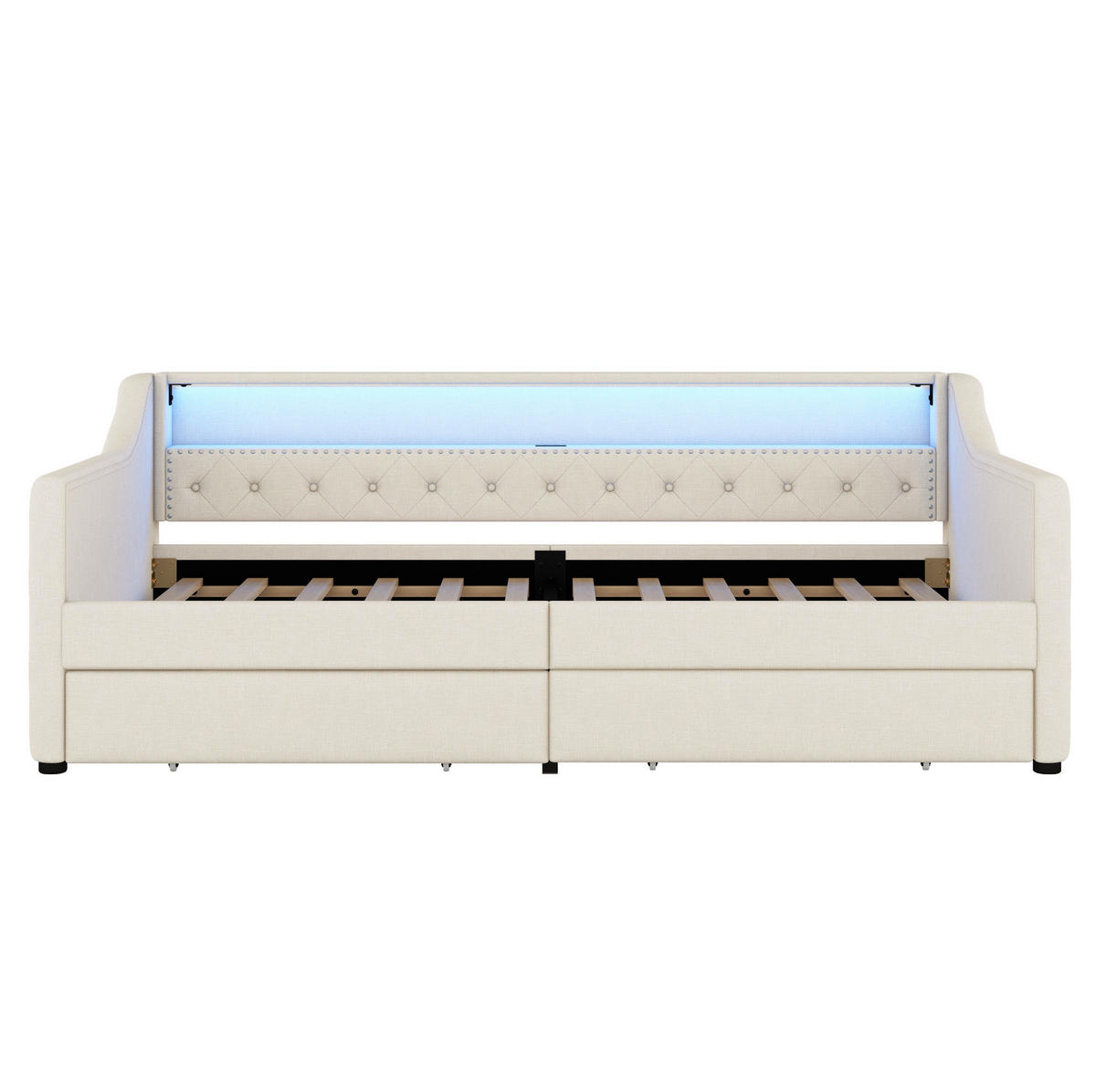 KREVET 90/200 cm sa LED ambijentalnim osvjetljenjem, USB priključkom i dvije ladice, Bež - bež, tekstil (90/200cm) - Redom