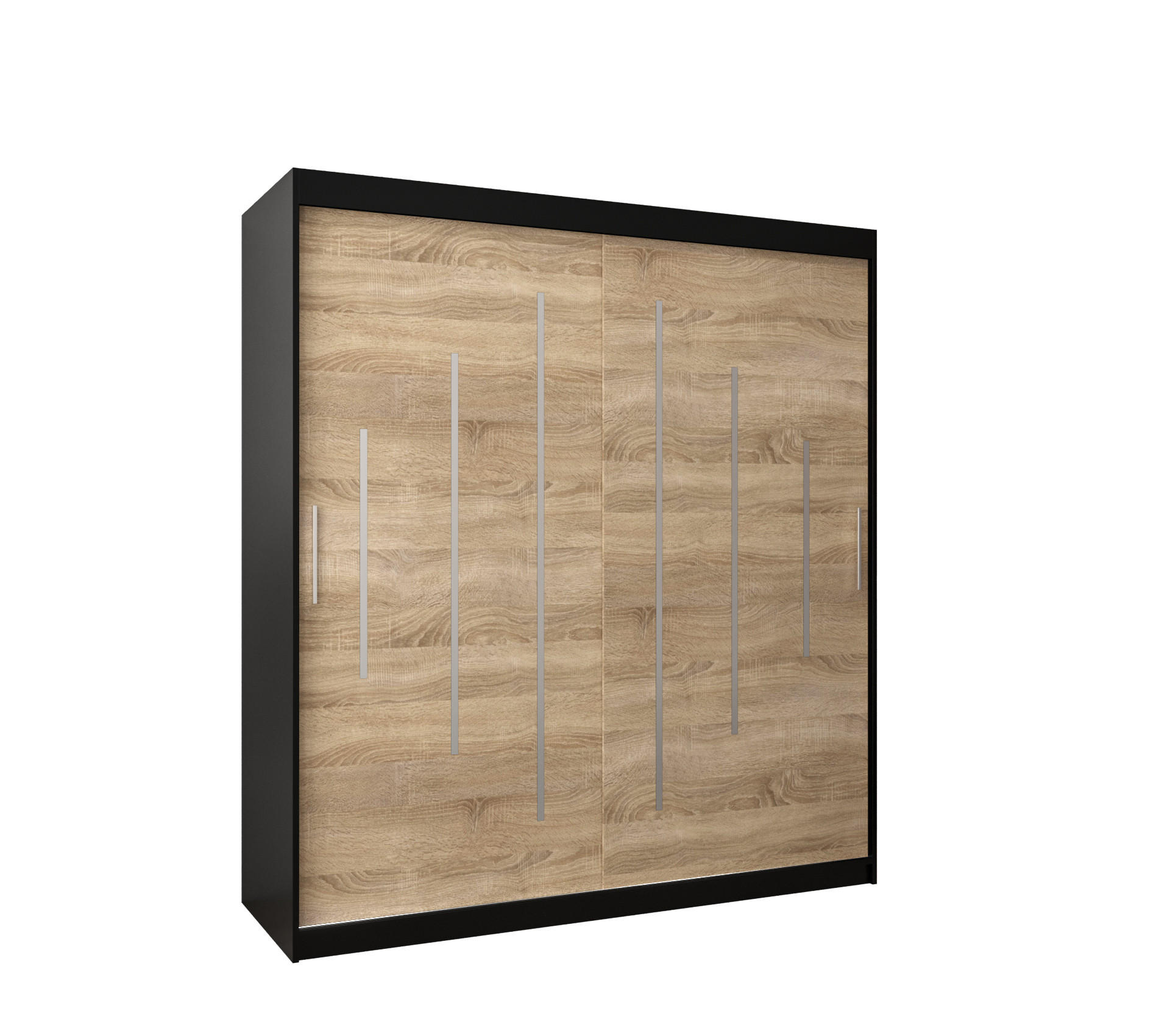 Abiks Möbel SCHWEBETÜRENSCHRANK Schwarz, Sonoma Eiche 180cm × 62cm × 200cm