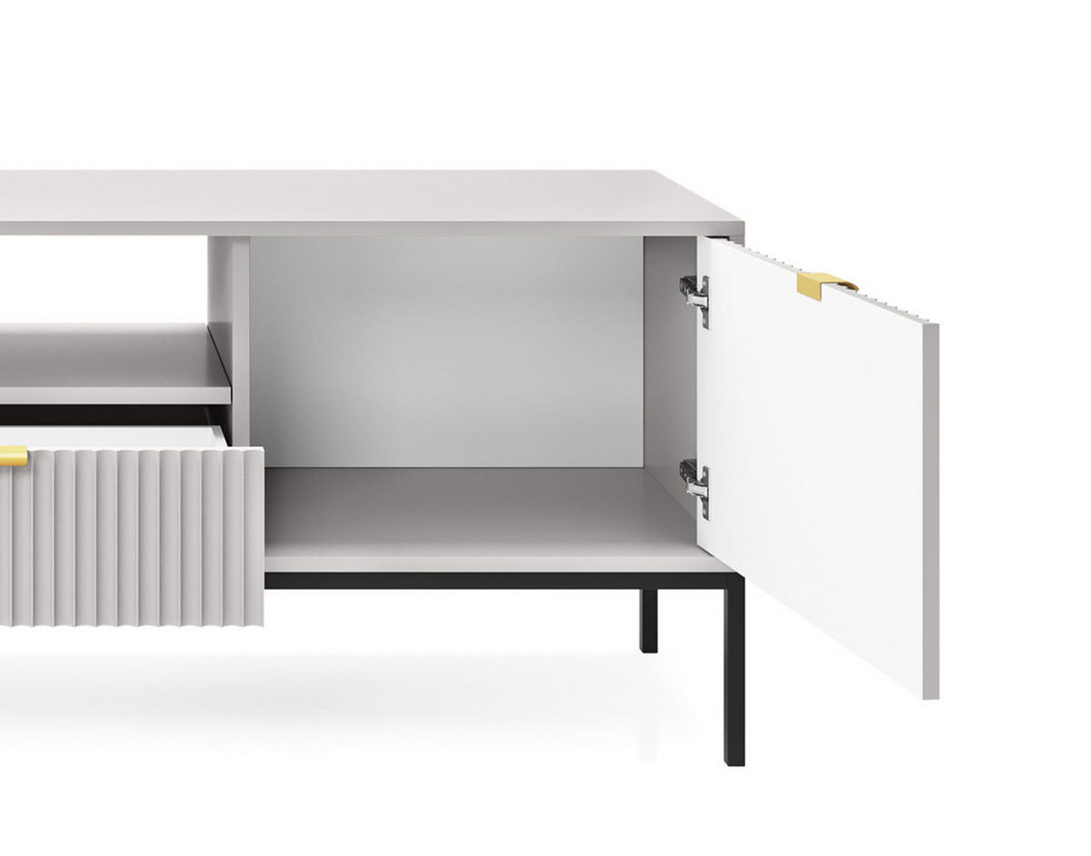 TV-SCHRANK NOVA Geriffelt Regal, 2 Türen, Schublade, Schwarze Beine, 154x39x56cm, Grau - Graphitfarben/Schwarz, Holzwerkstoff/Kunststoff (154/56/39cm) - DomoHome