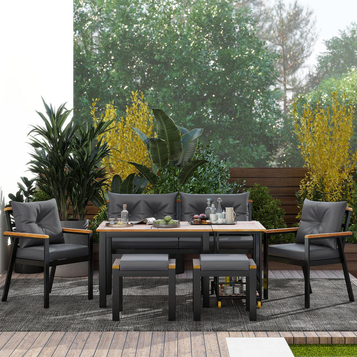 GARTENSET Akazie 6-7 Personen - Grau, Holz - LEBENLANG