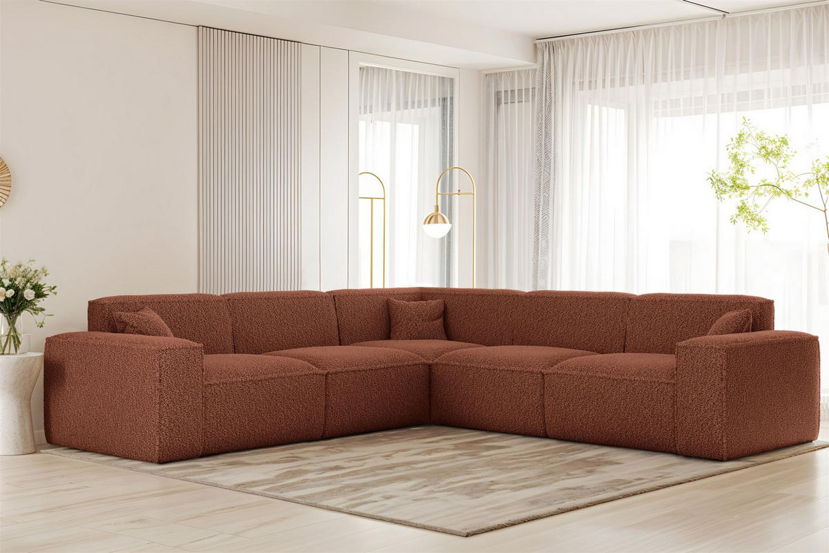 ECKSOFA Celes Premium In Sven - Rotbraun, Holzwerkstoff/Textil (246/246cm) - Fun Möbel