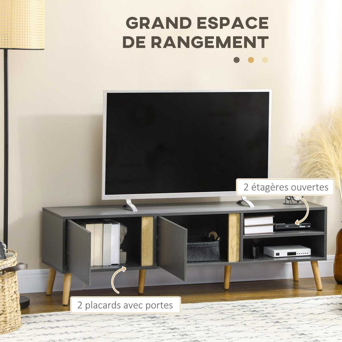 TV-MÖBEL Dunkelgrau 1 Stück - Dunkelgrau, Holzwerkstoff (150/45/35cm) - GiPP
