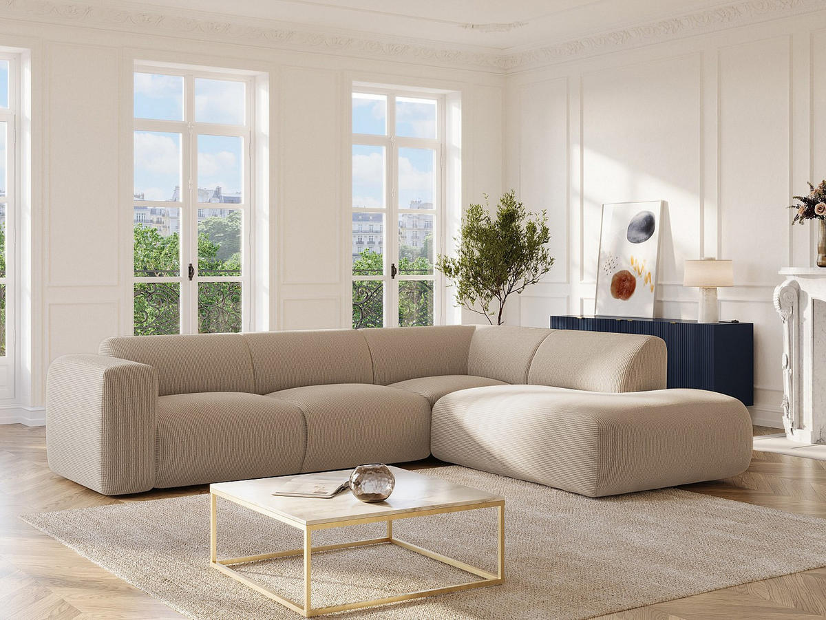 SOFA ohne Schlafmöglichkeit - 6 Personen - Samt, Stoff - Beige - - Beige, Textil (269/221cm) - Vente-Unique