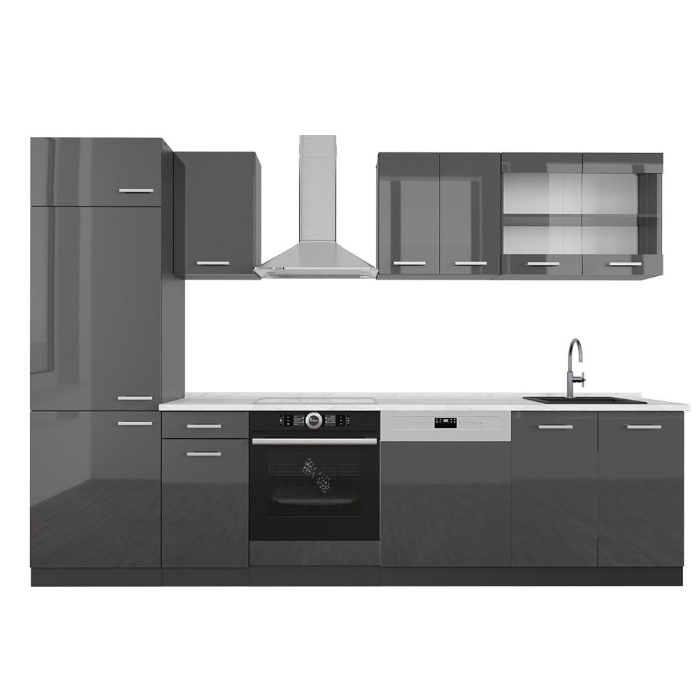 KUHINJSKI BLOK R-Line Antracit visok sijaj/antracit 300 cm , DP Marmor - črna/visok sijaj, leseni material (300/81.6/60cm) - Vicco