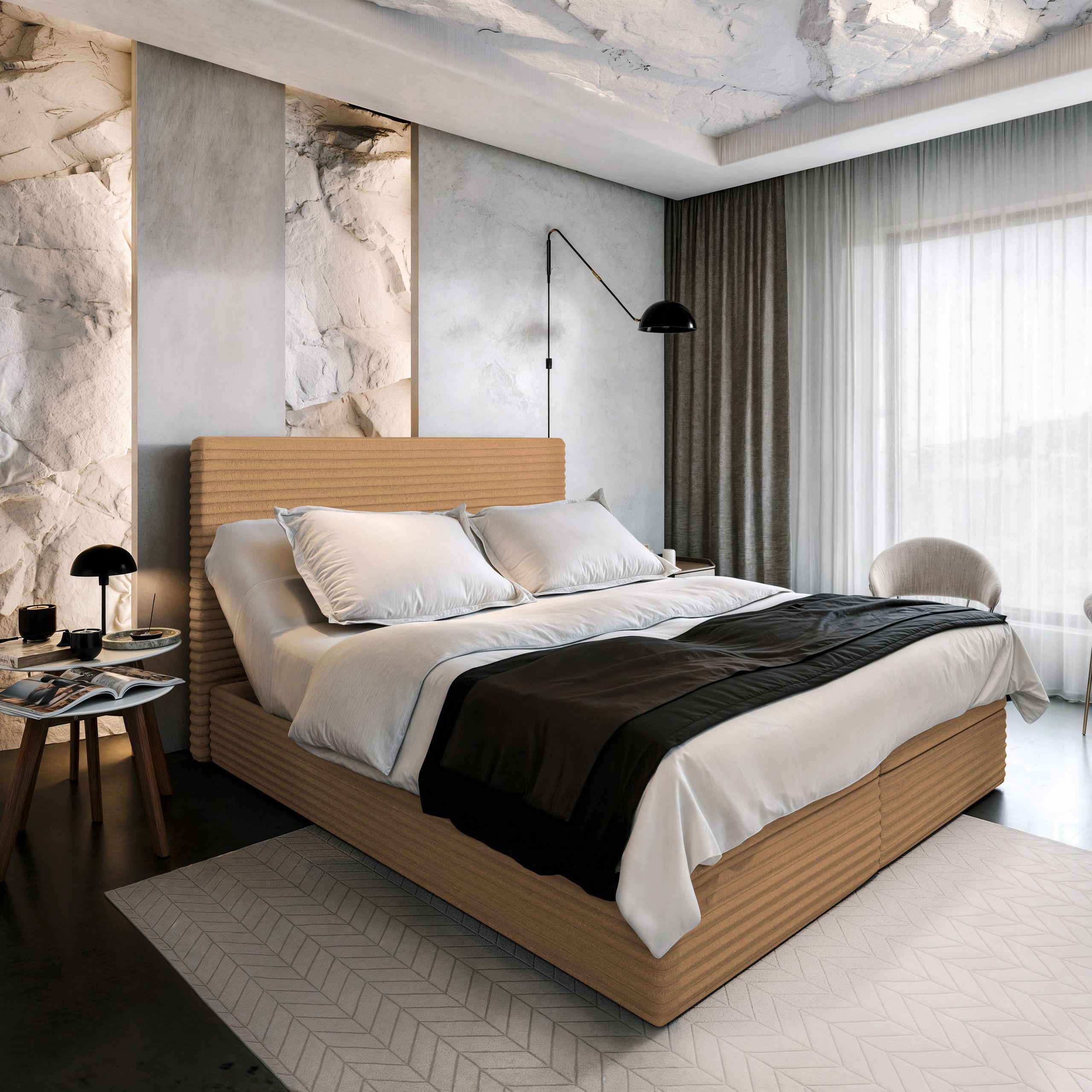 BOXBETT MILARA 140x200 cm mit Matratze und Topper - Braun - Braun, Holz (140/200cm) - MASSENO