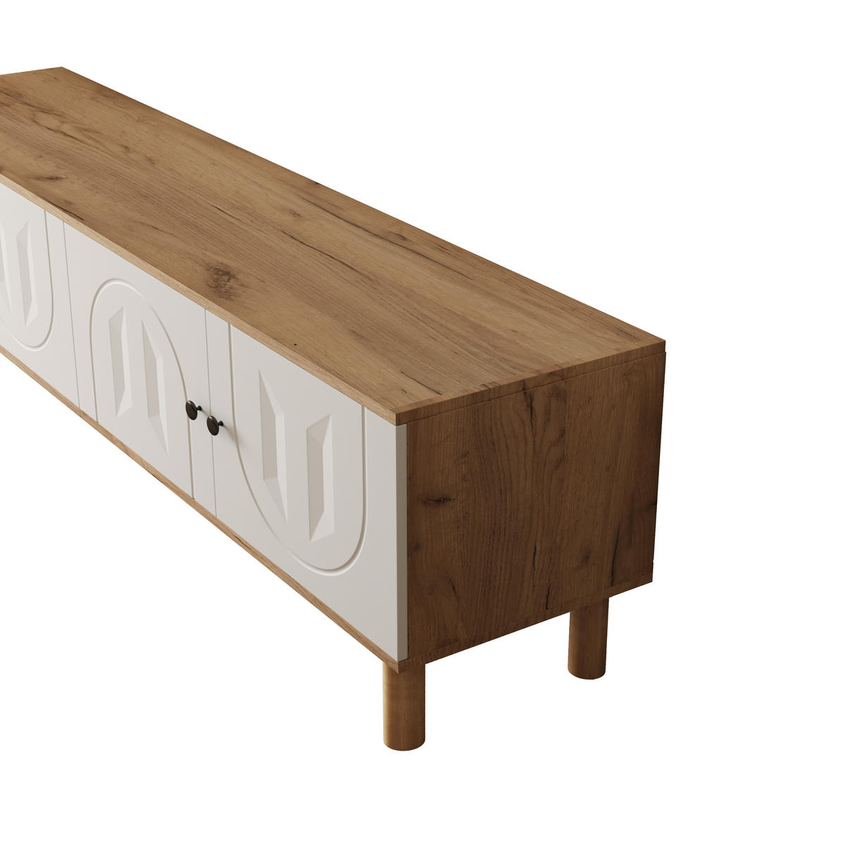 WOHNWAND in Weiß und Naturfarben mit Türen und Wandboard für Wohnzimmer, B170/T40/H50 cm - Weiß/Naturfarben, Holz/Holzwerkstoff (170/100/40cm) - STILVORA