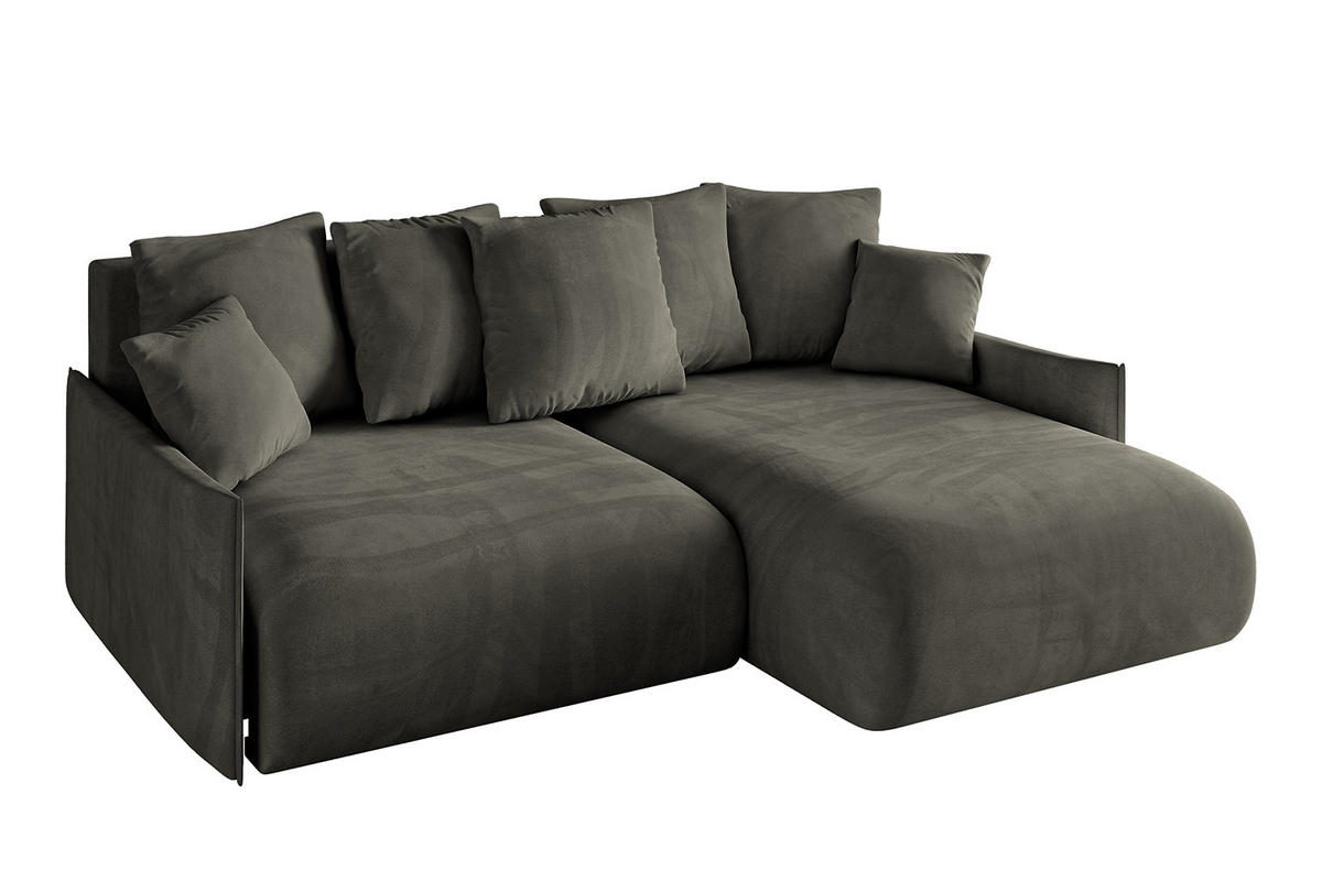 ECKSOFA Ottomane rechts ONESK-L -v1 216x177x72 Schwarz Velours - Schwarz, Holzwerkstoff/Kunststoff (177/216cm) - ALTDECOR