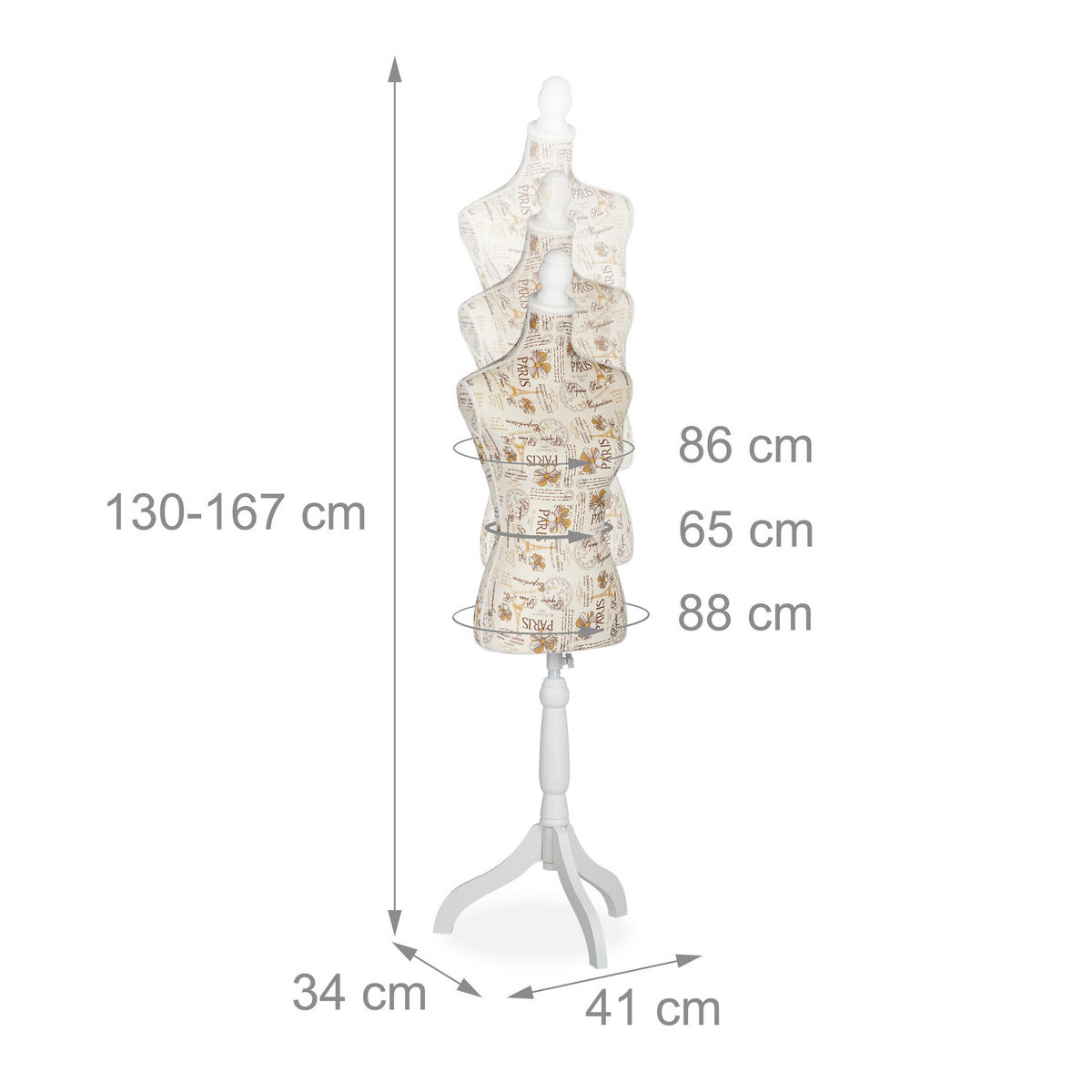 KRAJČÍRSKA busta - viacfarebná, drevo/textil (41/168/34.5cm) - Relaxdays