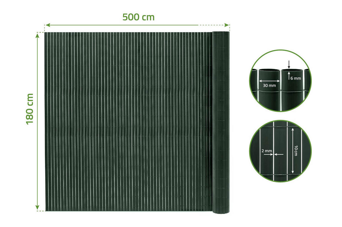 PVC Sichtschutzmatte VISO doppelseitig 5m x 1,8m Grün - Grün, Metall (500/180cm) - Casanoov